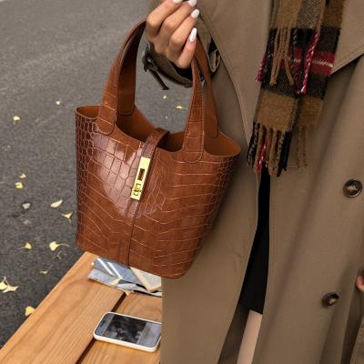 Women's stone-patterned versatile bucket bag