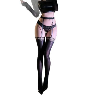 Buy 1 Free 1- Aurora Glossy Lace-trimmed Stockings - Anti Snagging